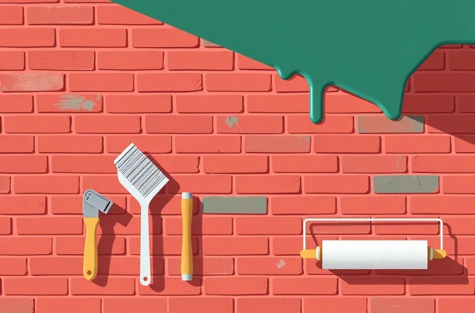 Outils de peinture disposés dans l'ordre des étapes du chantier