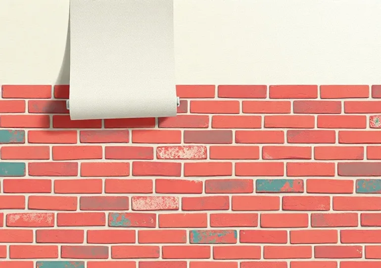 Pose de papier peint, rouleau et brosse à maroufler